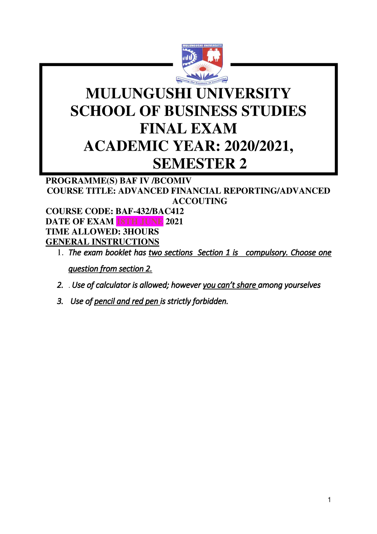 mulungushi university assignment cover page