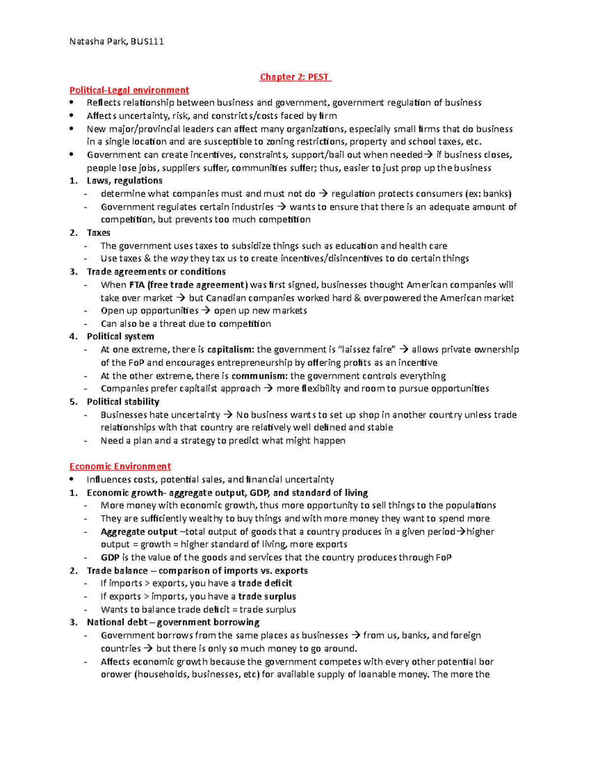 Chapter-2A-PEST - Notes for PEST - Natasha Park, BUS Chapter 2: PEST ...