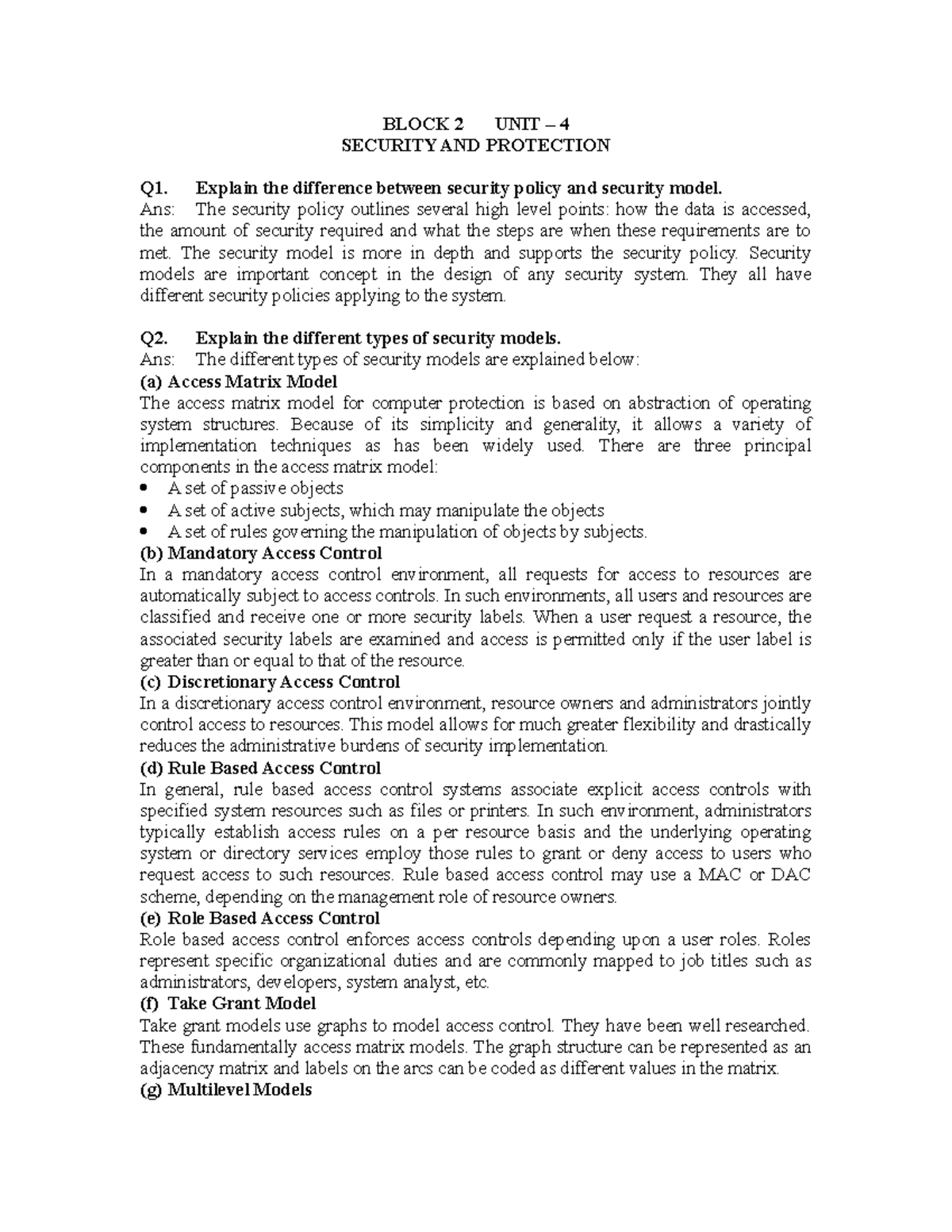 Unit 4 - Security and Protection - BLOCK 2 UNIT – 4 SECURITY AND ...