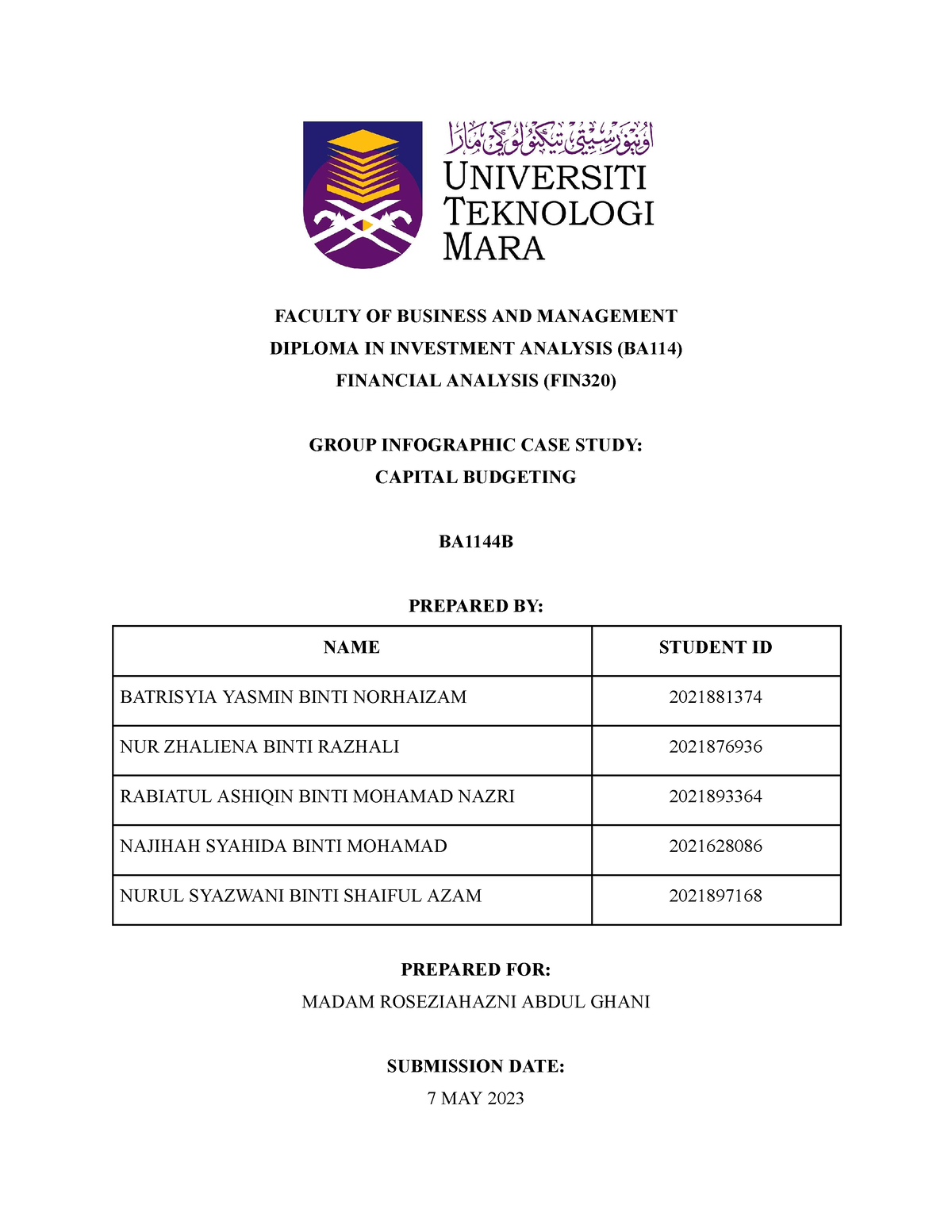 FIN320 - Infographic CASE Study - FACULTY OF BUSINESS AND MANAGEMENT ...