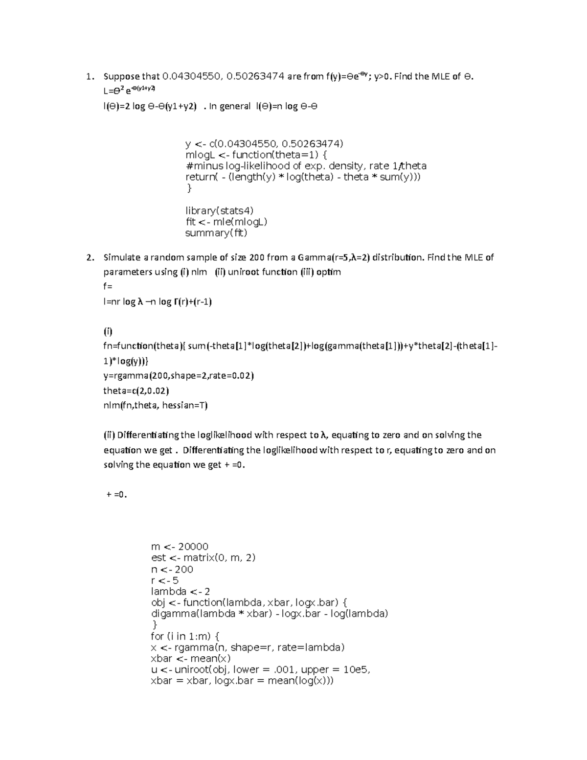 MLE maximum likelyhood estimator in R 1