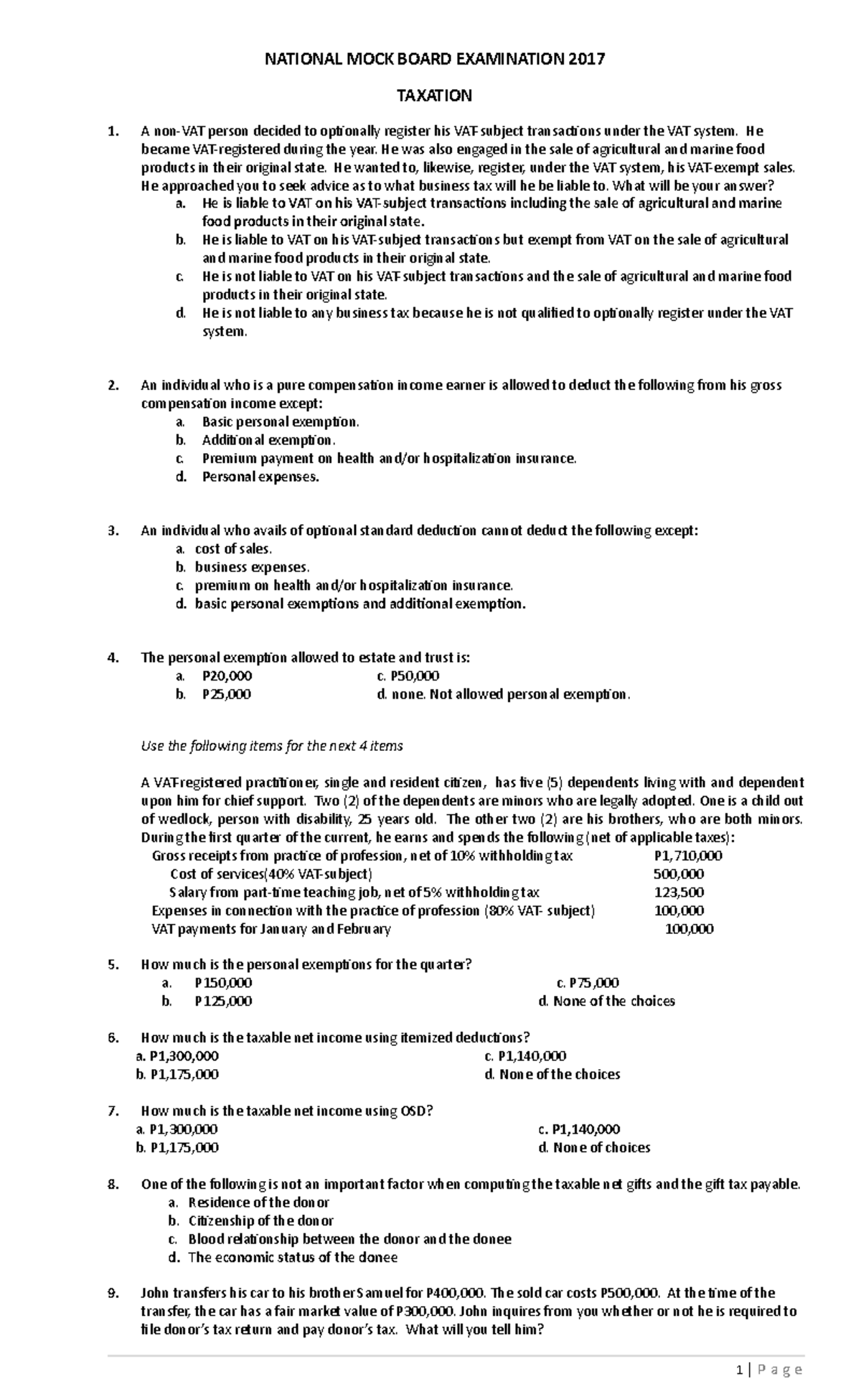 Nfjpia NMBE Taxation 2017 ANS - NATIONAL MOCK BOARD EXAMINATION 2017 ...