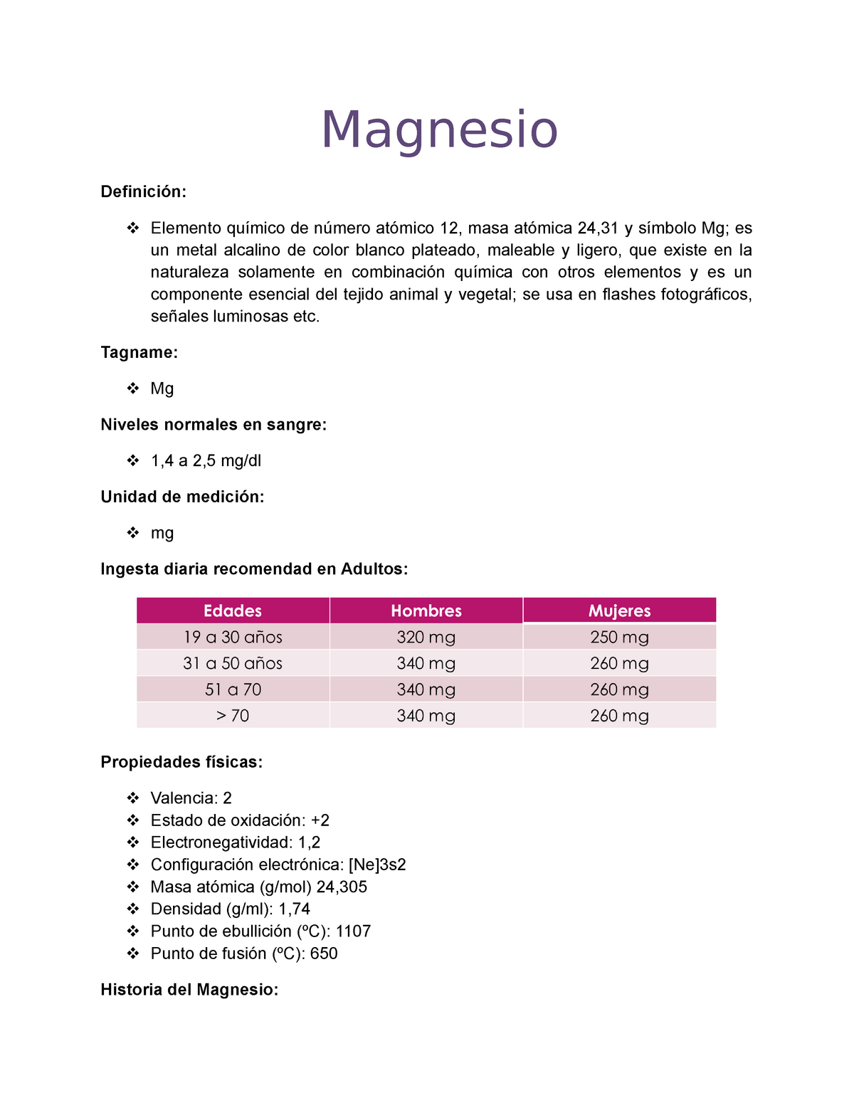 Magnesio - Magnesio Definición:  químico de número atómico 12, masa atómica 24,31 y - Studocu