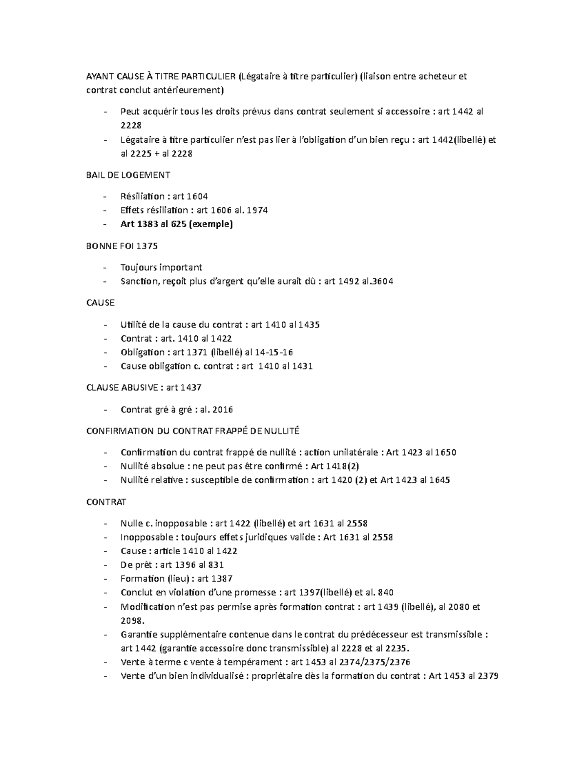 Obligation 1 Lexique final AYANT CAUSE À TITRE PARTICULIER (Légataire
