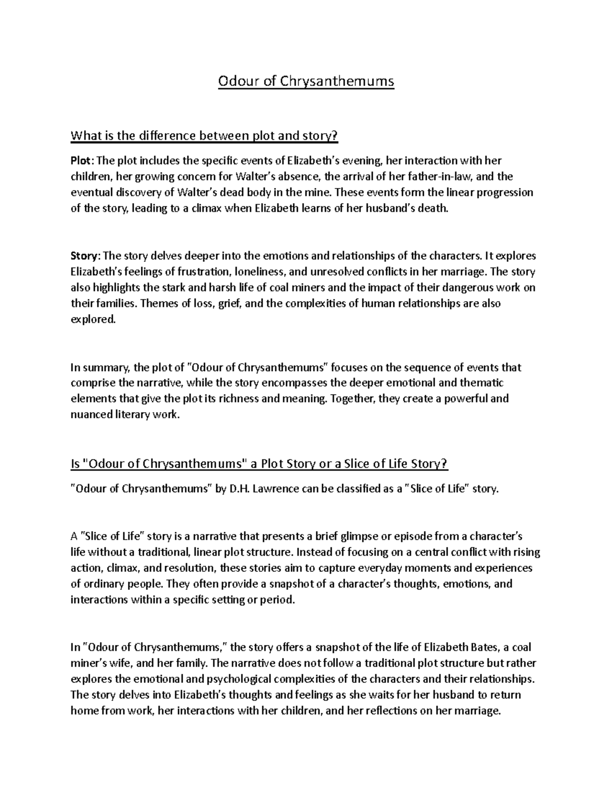 Odour of Chrysanthemums These events form the linear progression of