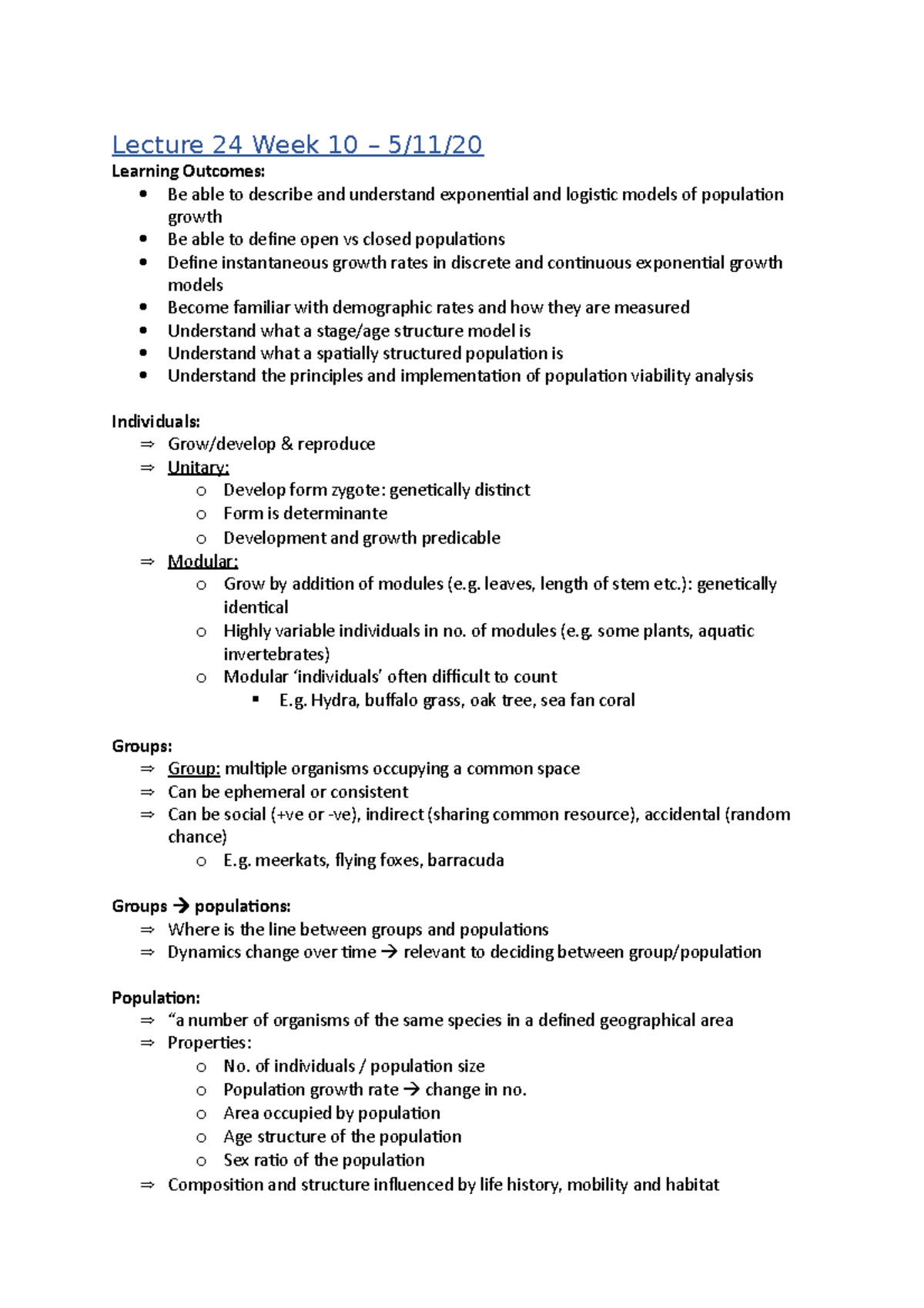Lecture 24 Module 4 - Ecosystems Notes - Lecture 24 Week 10 – 5/11 ...