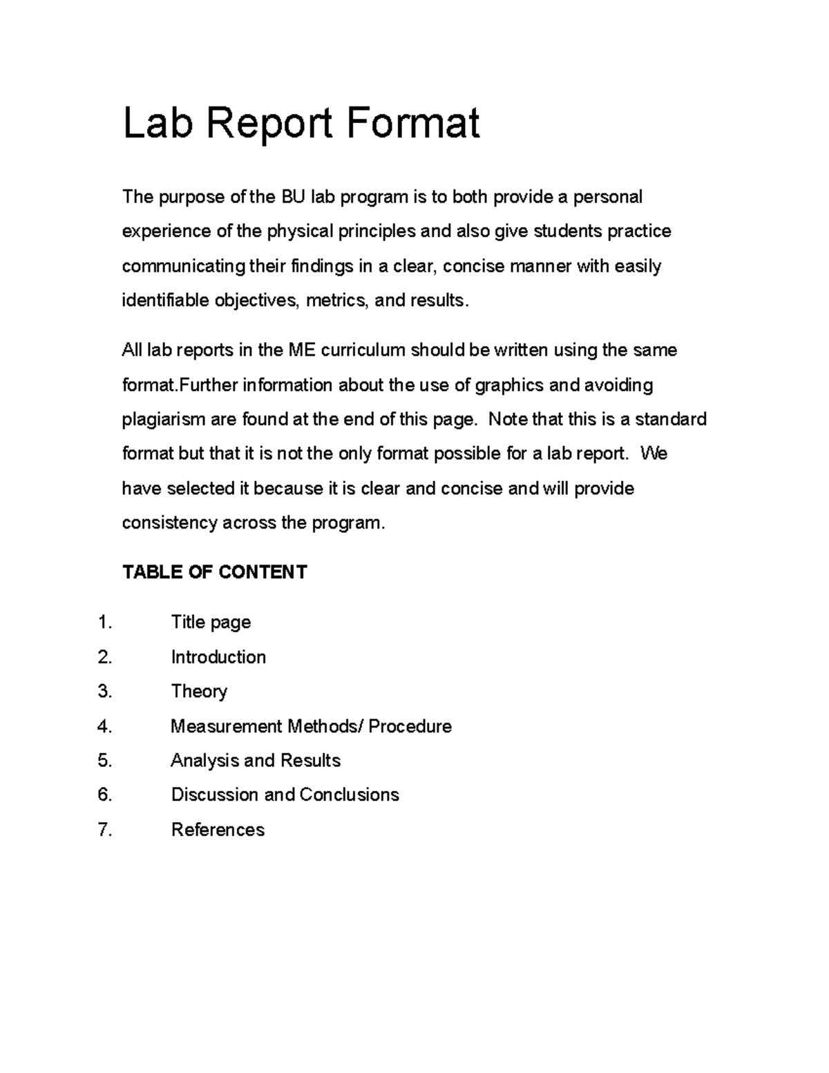 Lab Report Forma 1 - A good exception - Lab Report Format The purpose ...