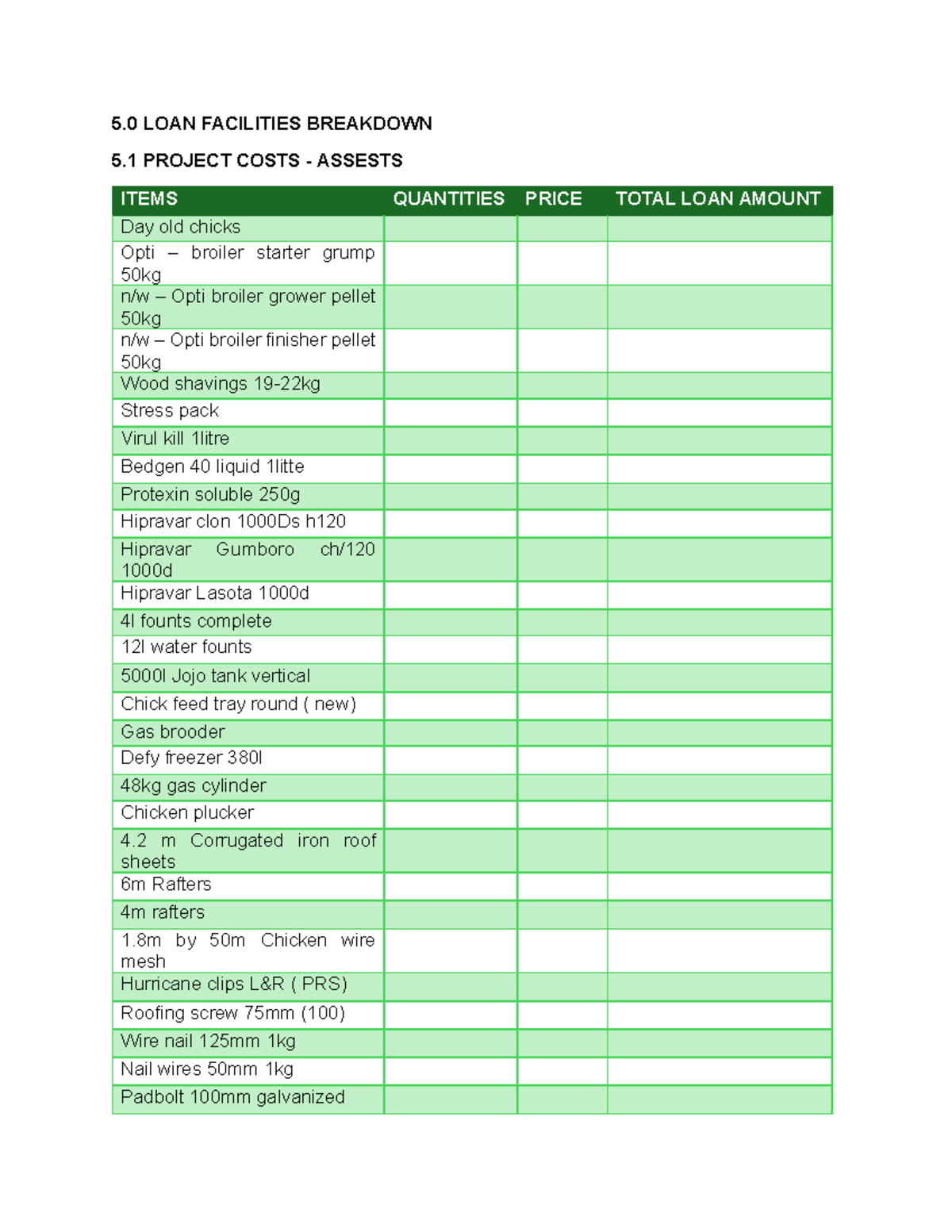 Loan breakdown - 5 LOAN FACILITIES BREAKDOWN 5 PROJECT COSTS - ASSESTS ...