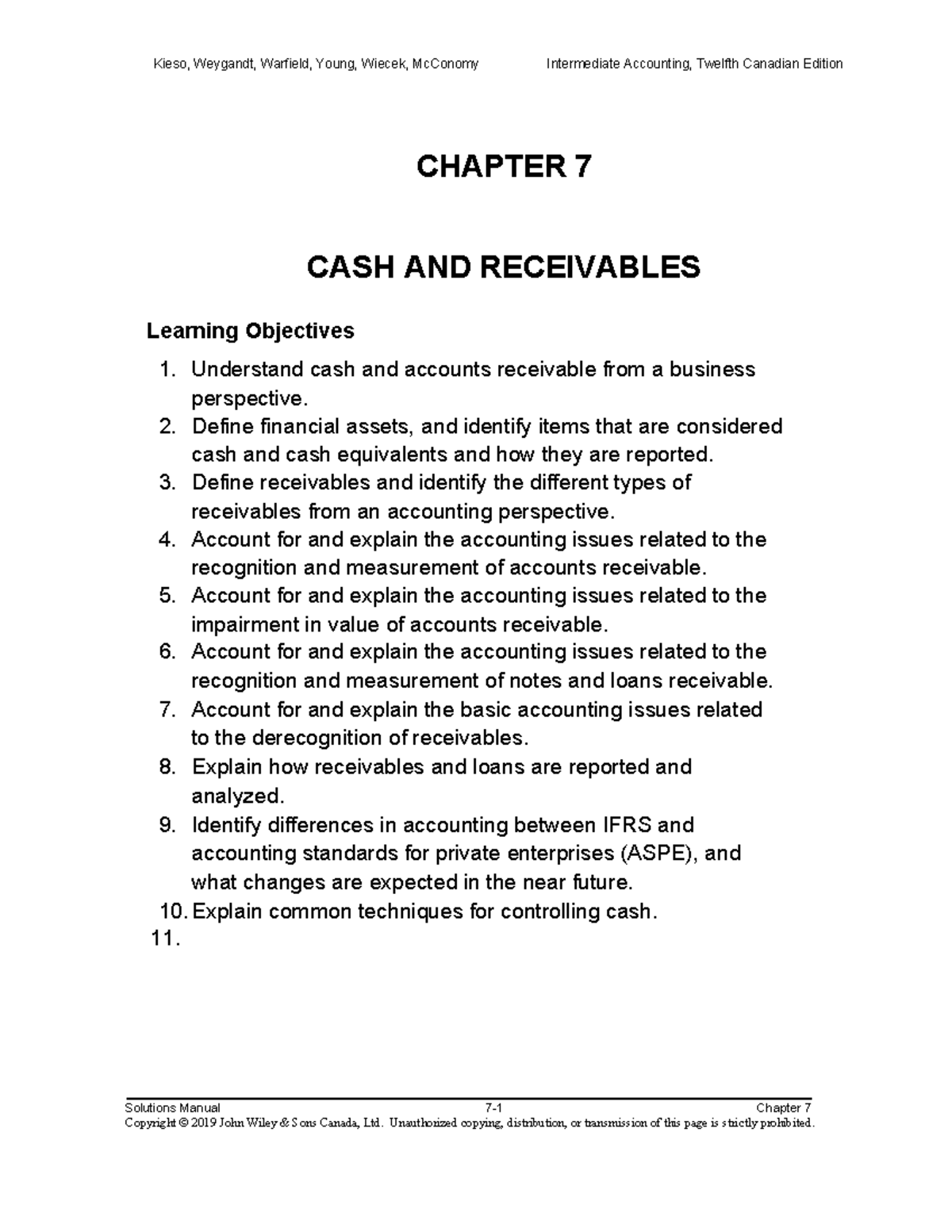 Ch07 - Chapter 7 Slides - CHAPTER 7 CASH AND RECEIVABLES Learning ...