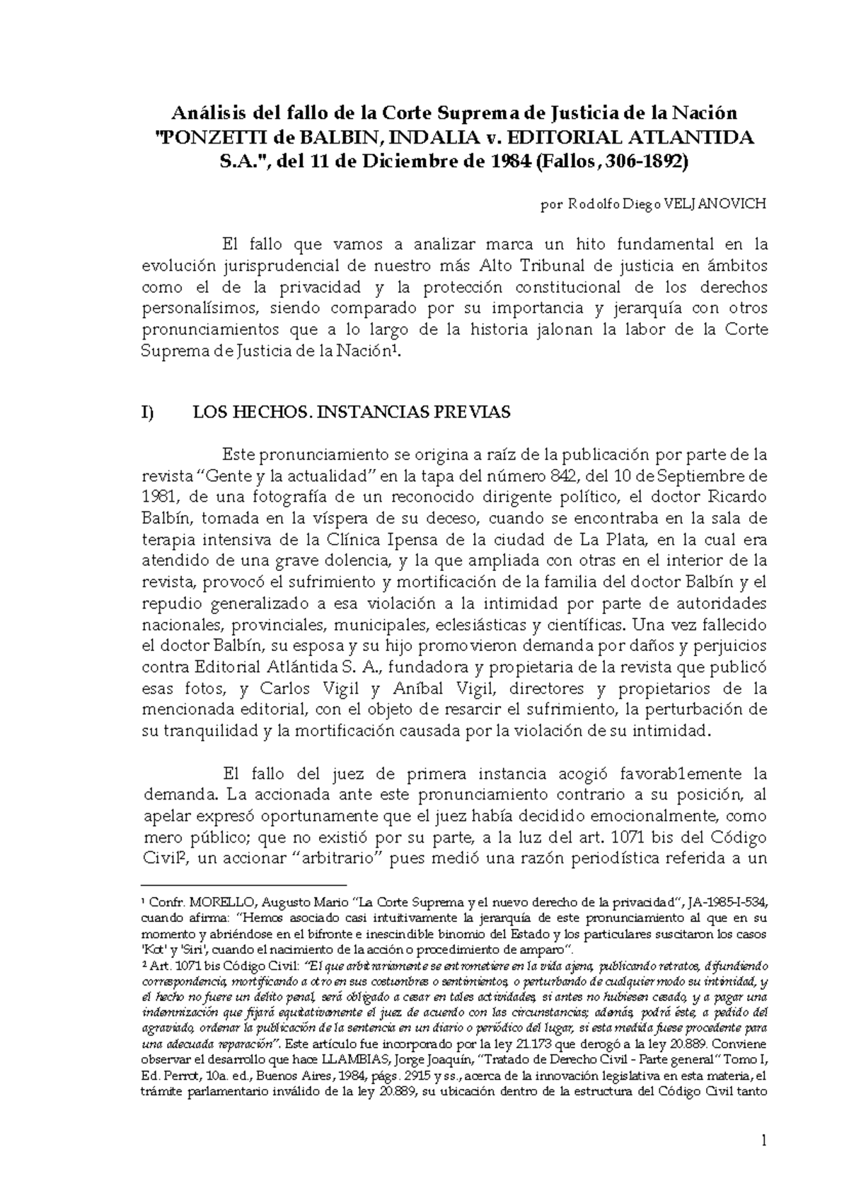 Analisis del fallo Análisis del fallo de la Corte Suprema de Ponzetti ...