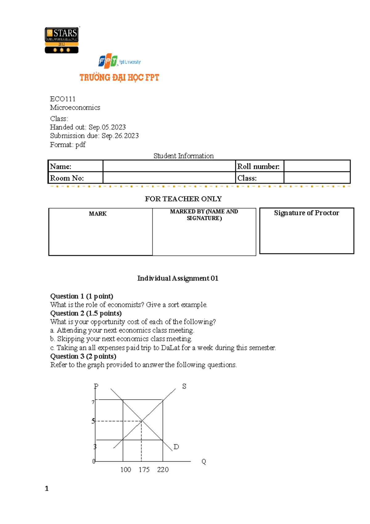 ECO111 Individual 1 - Tham Khao - MARKED BY (NAME AND SIGNATURE) MARK ...