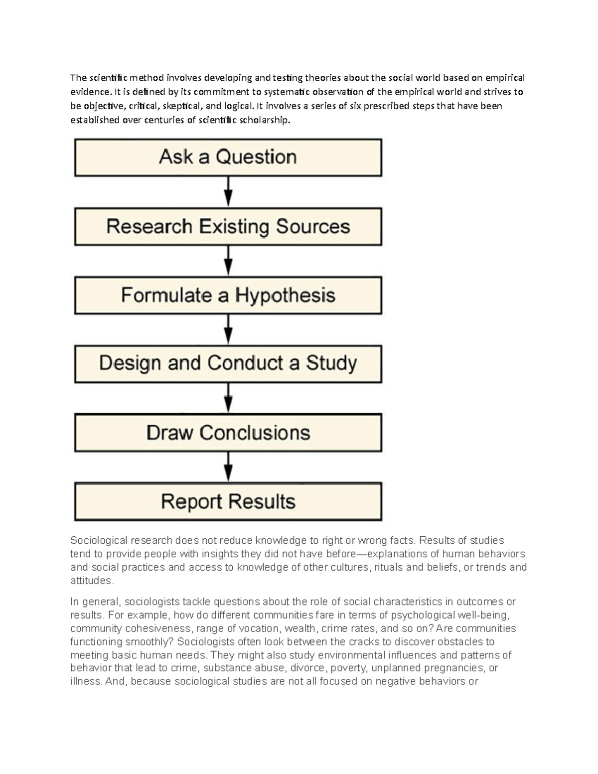 Chap 2 - Sociological Research - The scientific method involves ...
