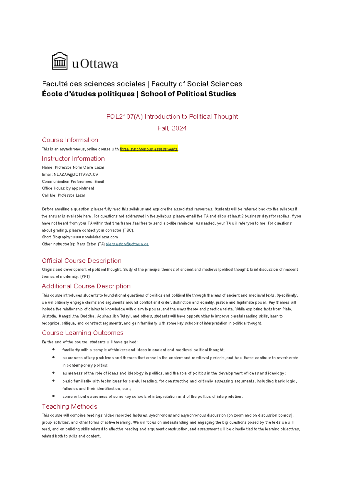 POL2107 A syllabus 2024 - Faculté des sciences sociales | Faculty of ...
