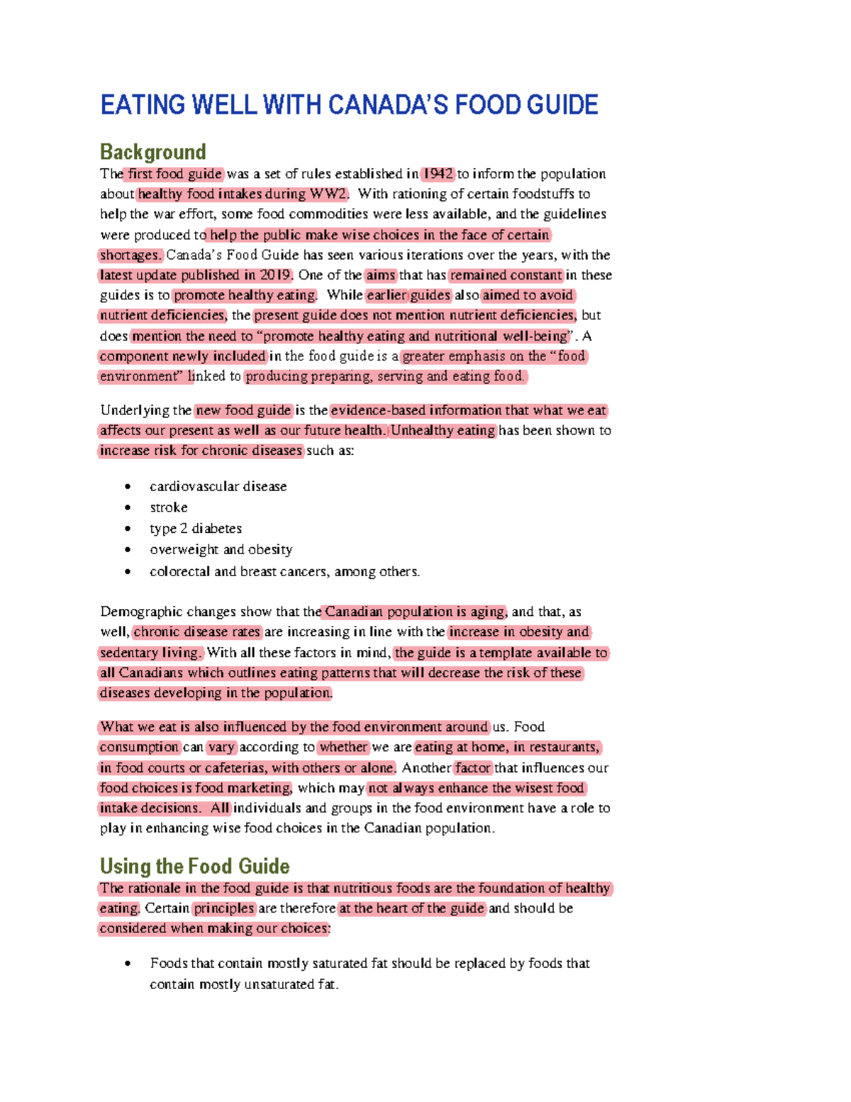 Canadia's Nutrition Guideline - EATING WELL WITH CANADA’S FOOD GUIDE