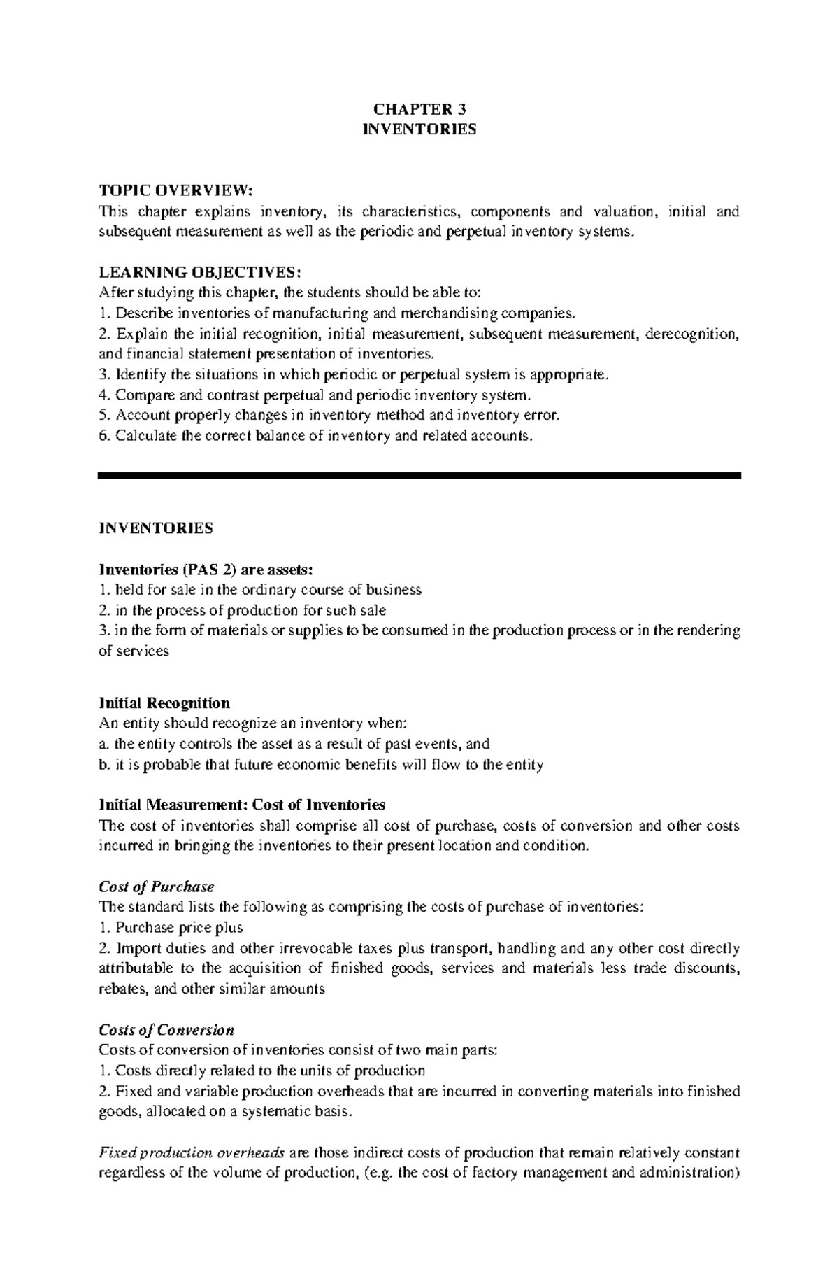 Chapter 3 inventories 2 - CHAPTER 3 INVENTORIES TOPIC OVERVIEW: This ...
