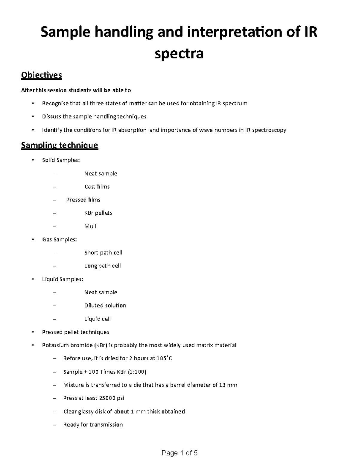 Chapter 17 Sample handling and interpretation of IR spectra Page 1