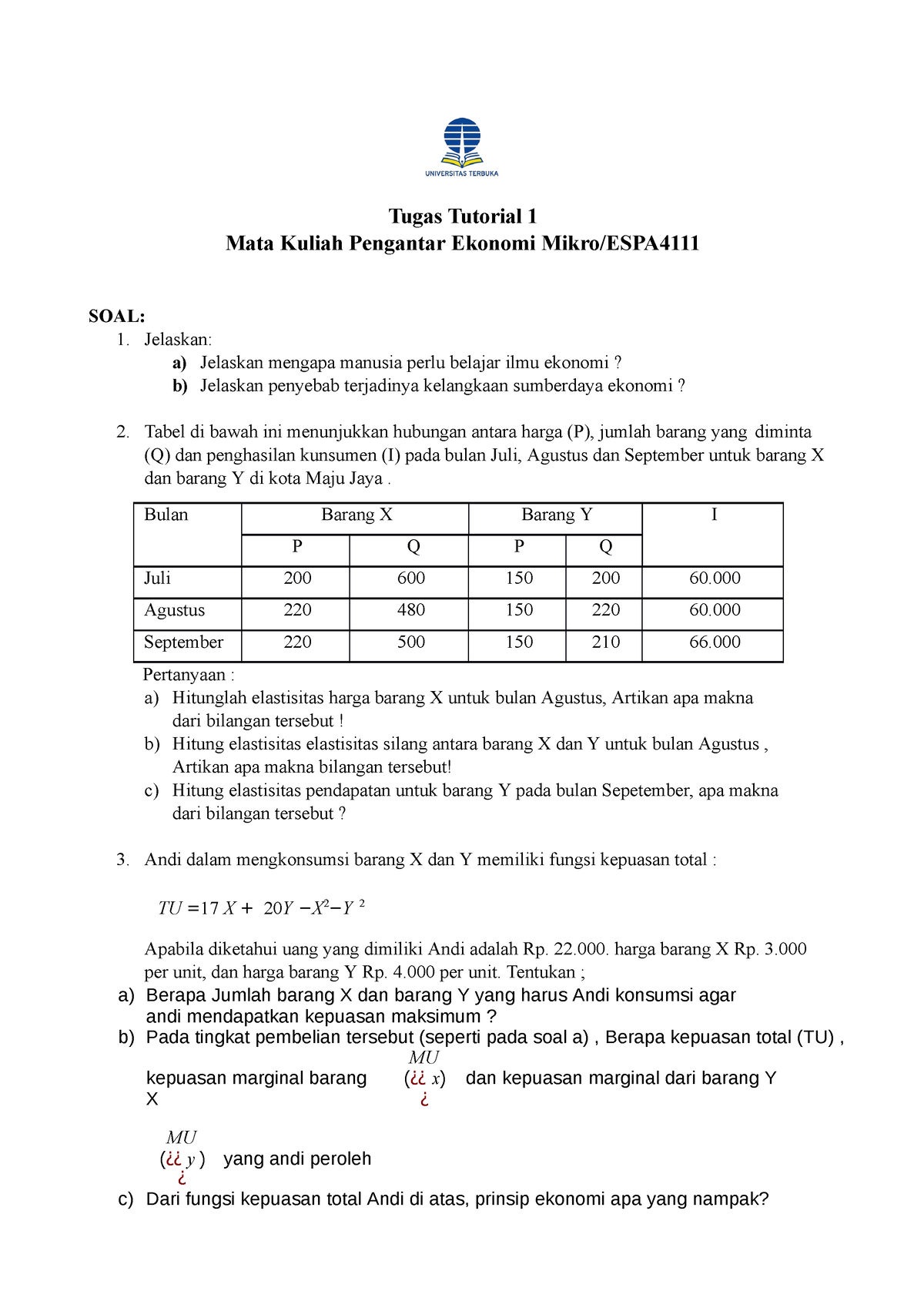 Tuton 1 Pengantar Ekonomi Mikro- Moh. Dafa El Huda - Tugas Tutorial 1 ...