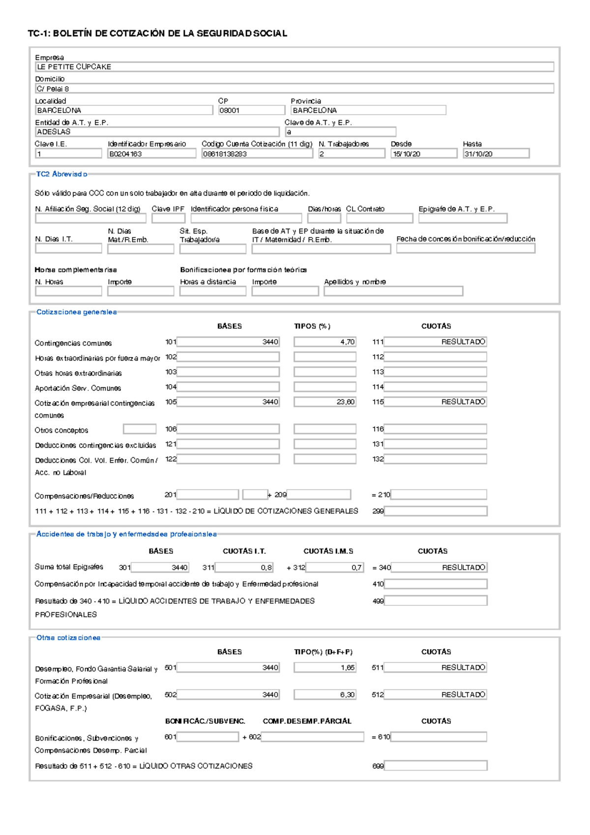 Ejemplo TC1 - EXAMEN TIC - TC-1: BOLETÍN DE COTIZACIÓN DE LA SEGURIDAD ...