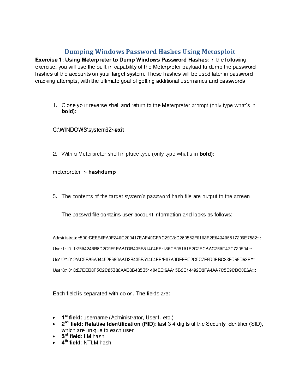 4660-lab6 - Good stuff - Exercise 1: Using Meterpreter to Dump Windows ...