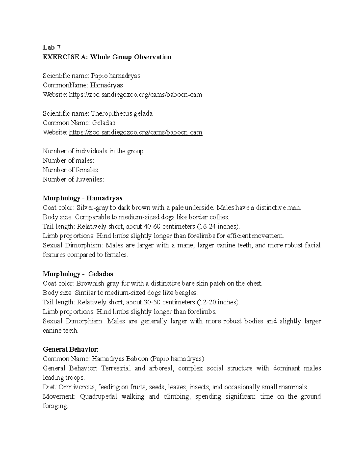 Lab 7 - 8 - Its a lab tour. - Lab 7 EXERCISE A: Whole Group Observation ...