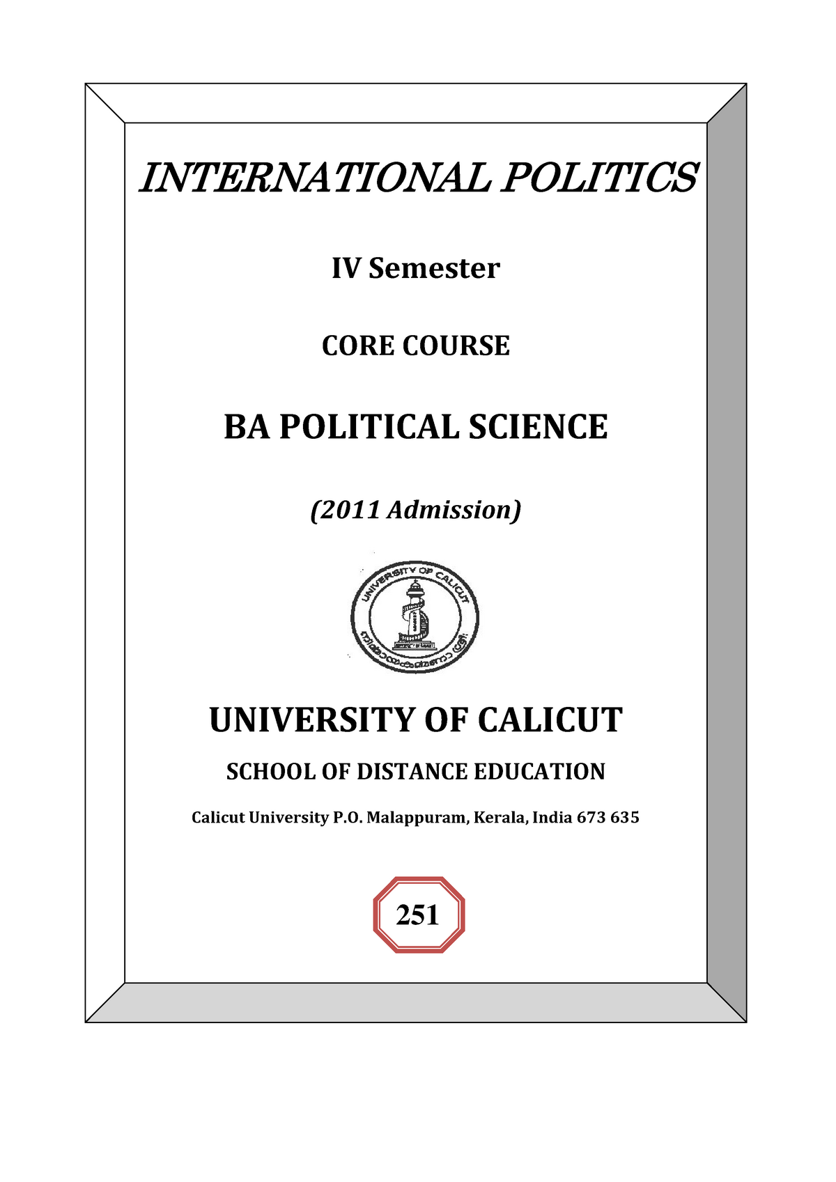 International-politics-3 - INTERNATIONAL POLITICS IV Semester CORE ...