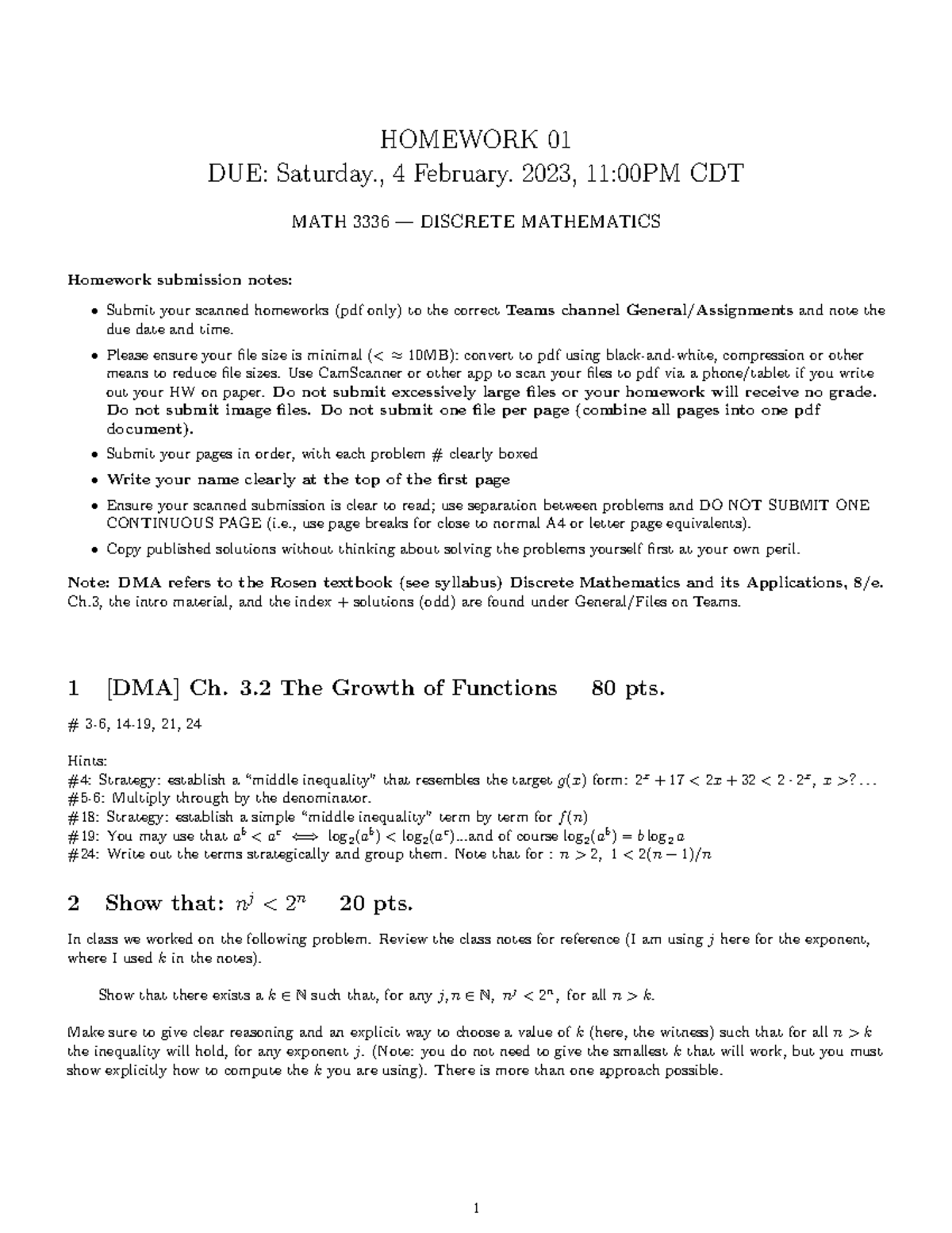 23 1 MATH 3336 HW 1 - professor winkle - HOMEWORK 01 DUE: Saturday., 4 ...