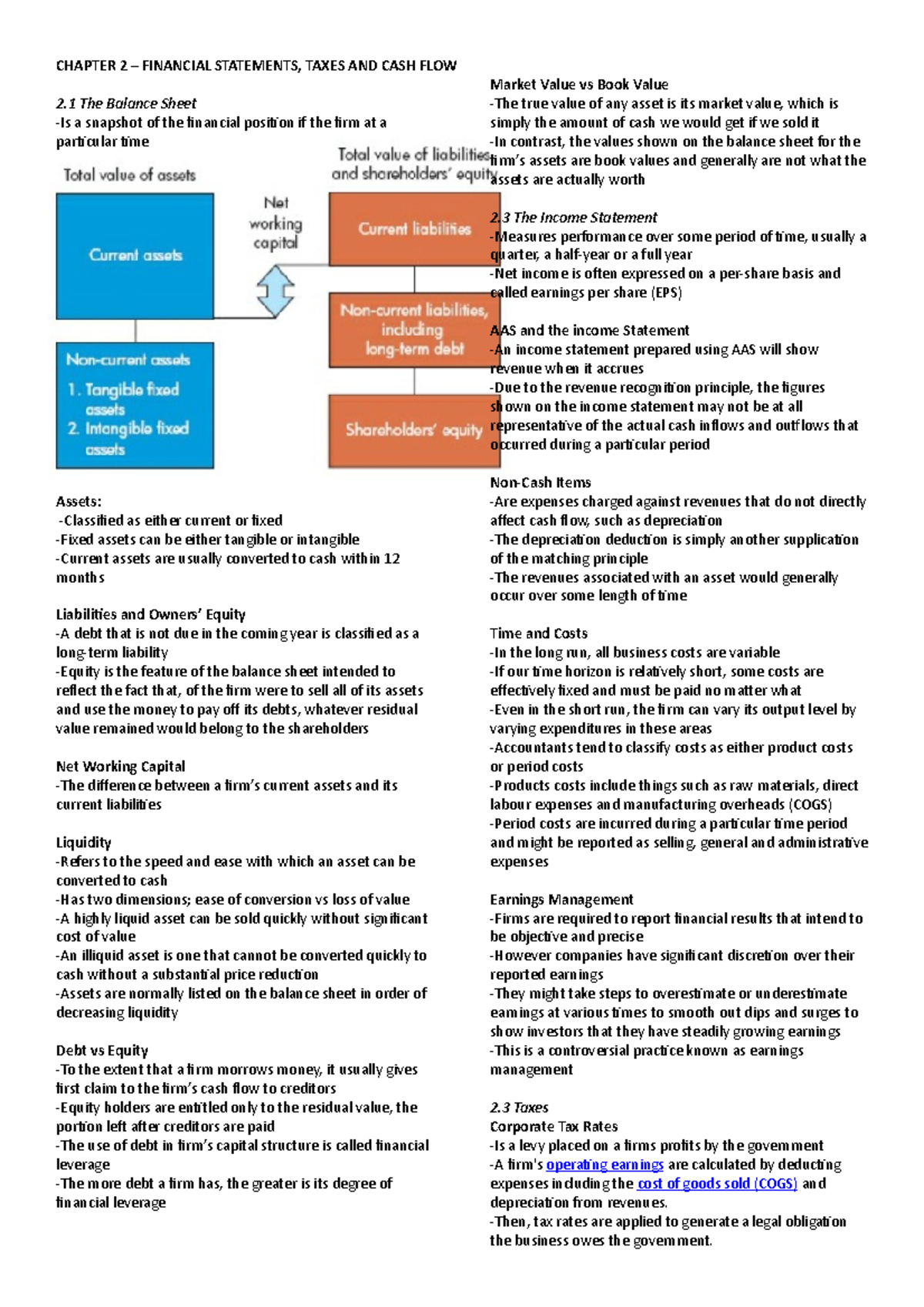 Chapter 2 – Financial Statements, Taxes AND CASH FLOW - CHAPTER 2 ...