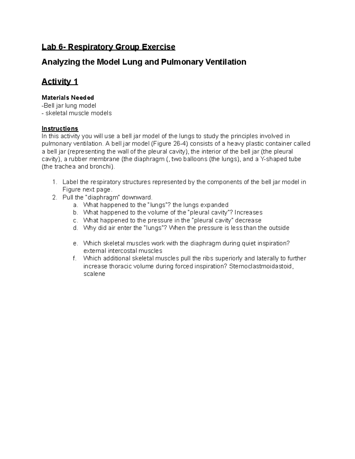 Lab 6 Respiratory Physiology Exercise - Lab 6- Respiratory Group 