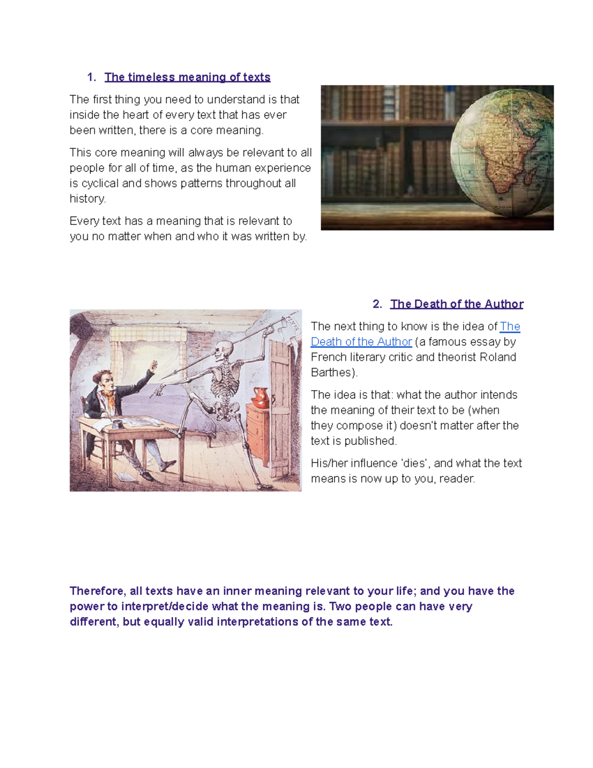 Short Answer Section Guide - 1. The timeless meaning of texts The first ...