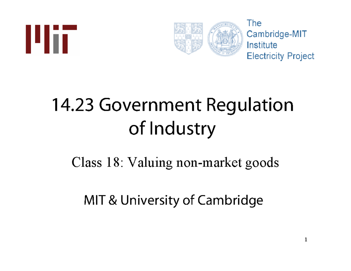 Valuing NonMarket Goods (PDF) 14 Government Regulation of Industry