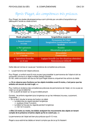 P DU D veloppement CM.C S1 Apr s Piaget des comp tences tr s