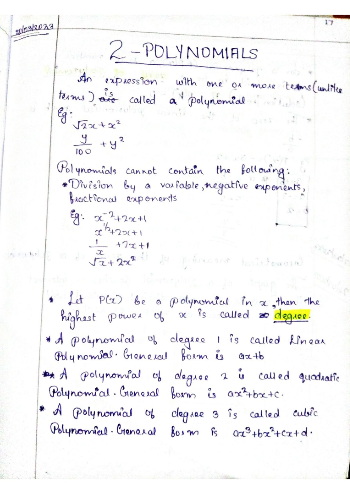 Polynomials - A polynomial of degree 1 is called Linear Polynomial ...