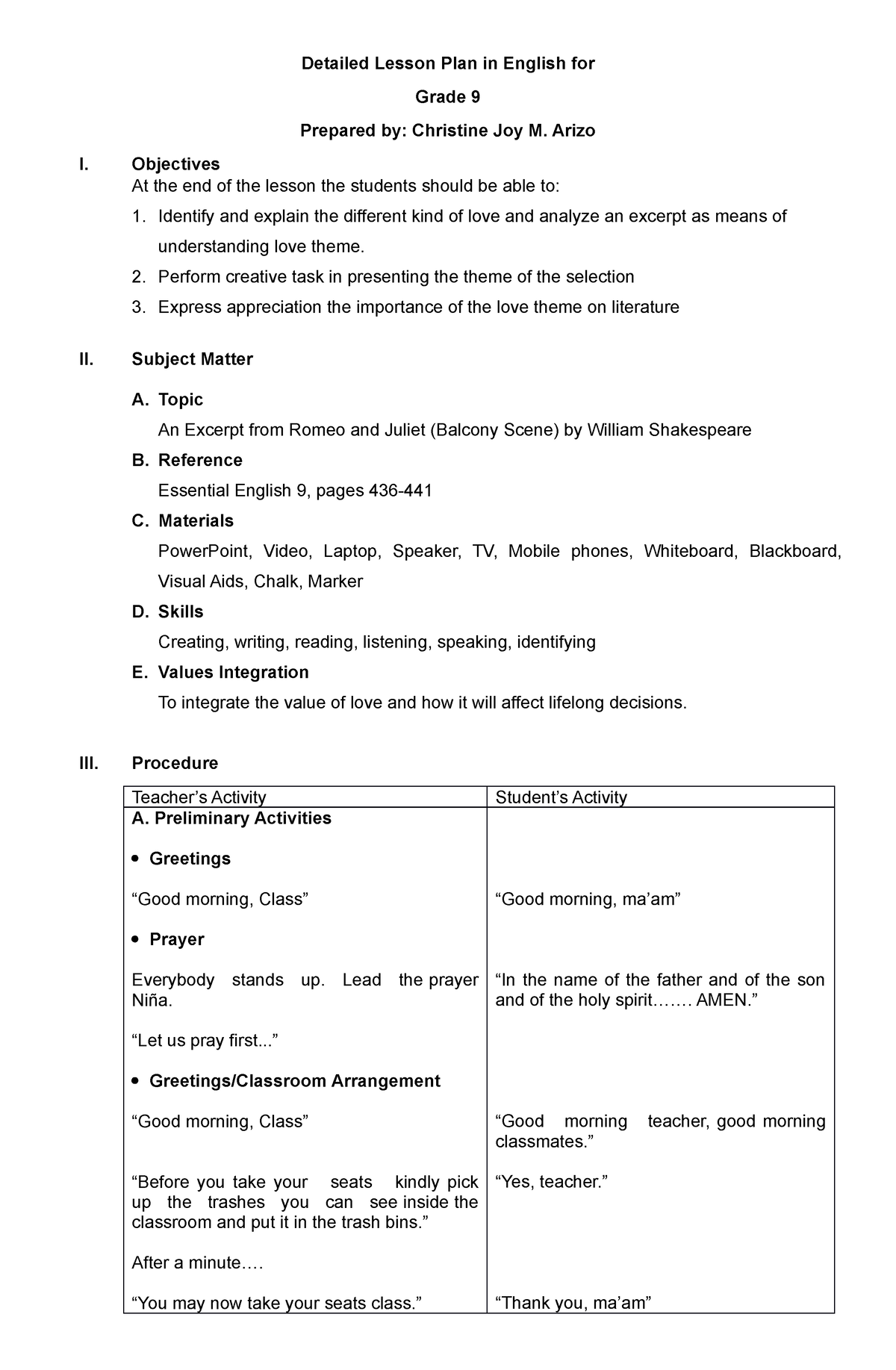 Dlp Jhs Learning Plan Detailed Lesson Plan In English For Grade | My ...