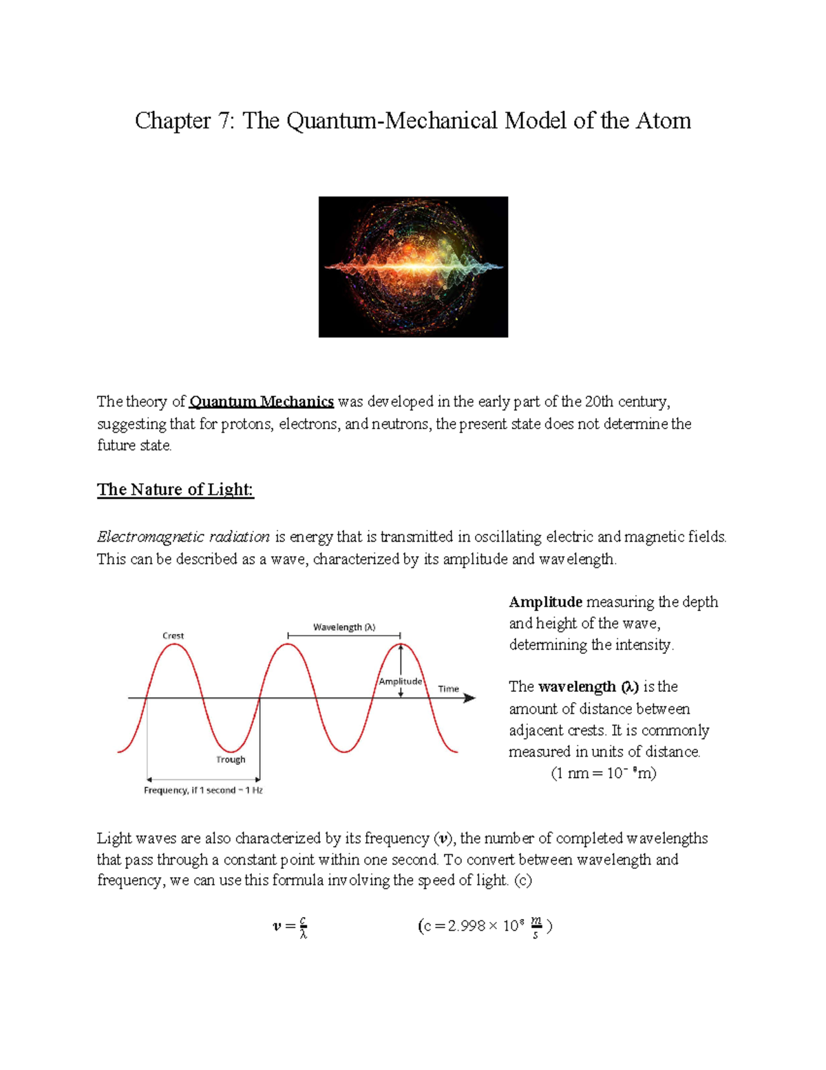 Chapter 7 Notes - Chapter 7: The Quantum-Mechanical Model Of The Atom ...