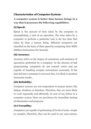 Characteristics of Computer System