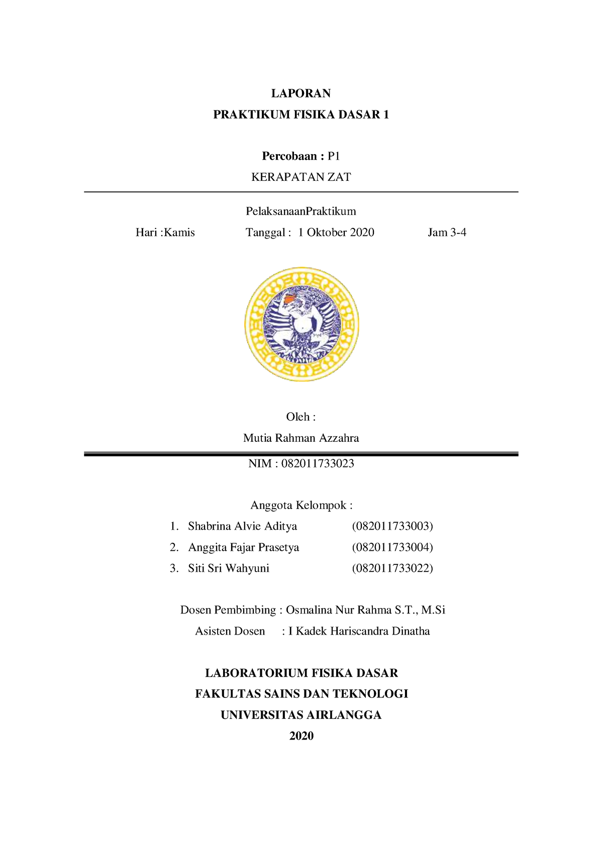082011 733023 P1 Laporan - LAPORAN PRAKTIKUM FISIKA DASAR 1 Percobaan ...