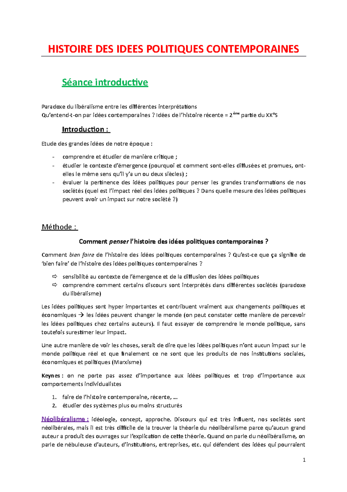 Histoire des idées politiques contemporaines - HISTOIRE DES IDEES ...
