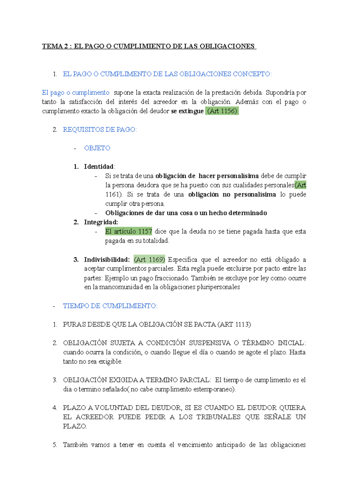 TEMA 2 EL PAGO O Cumplimiento DE LAS Obligaciones - TEMA 2 : EL PAGO O ...