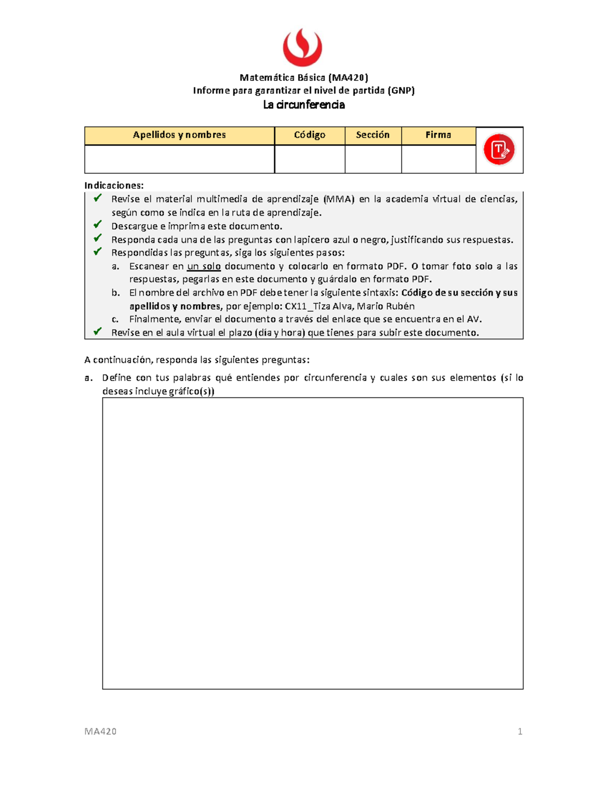 1 - GNP MATEMATICA BASICA - MA420 1 Matem·tica B·sica (MA420) Informe ...