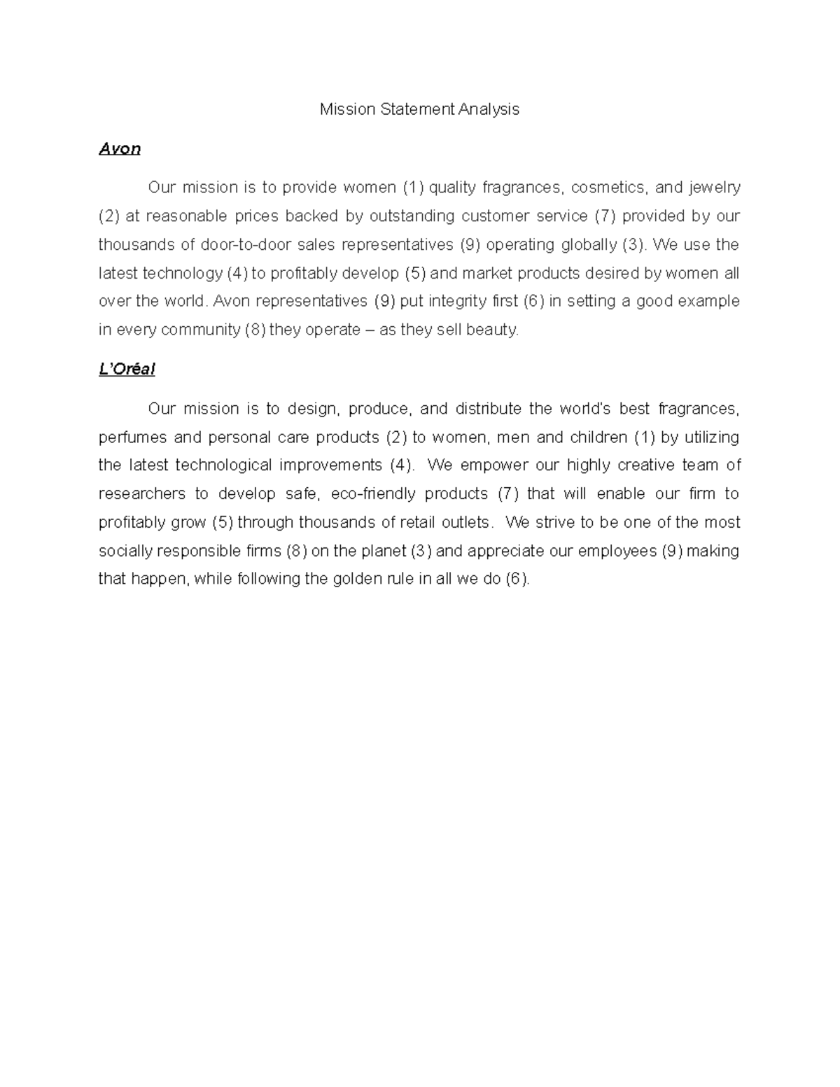 (mission analysis) - Mission Statement Analysis Avon Our mission is to ...