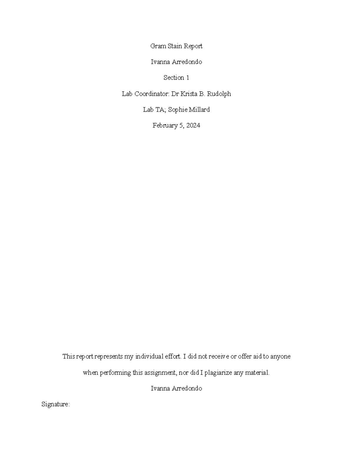Gram Stain Lab Report - Gram Stain Report Ivanna Arredondo Section 1 ...