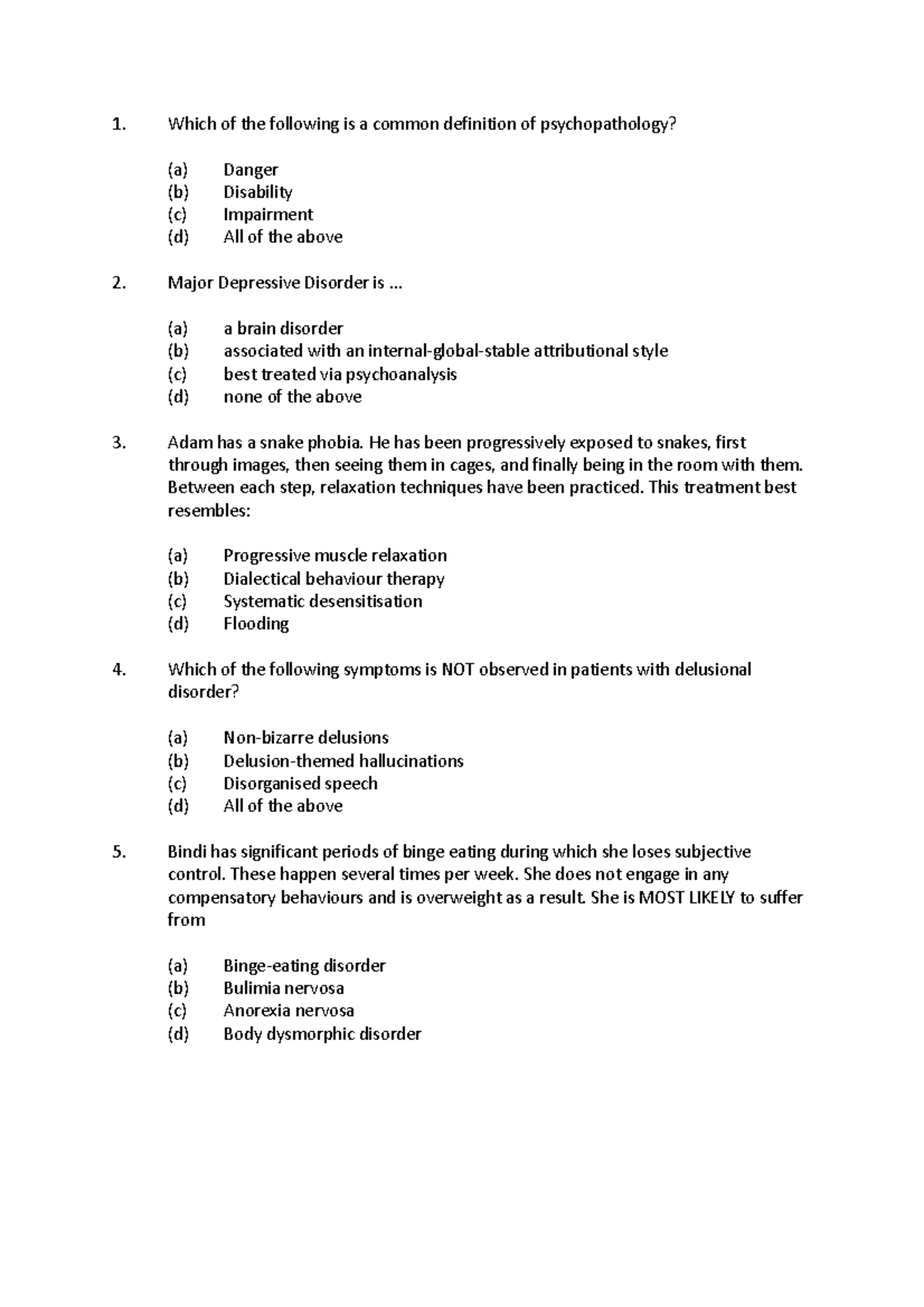 PSYC112 Psychopathology Module Practice Test Questions - Which of the ...