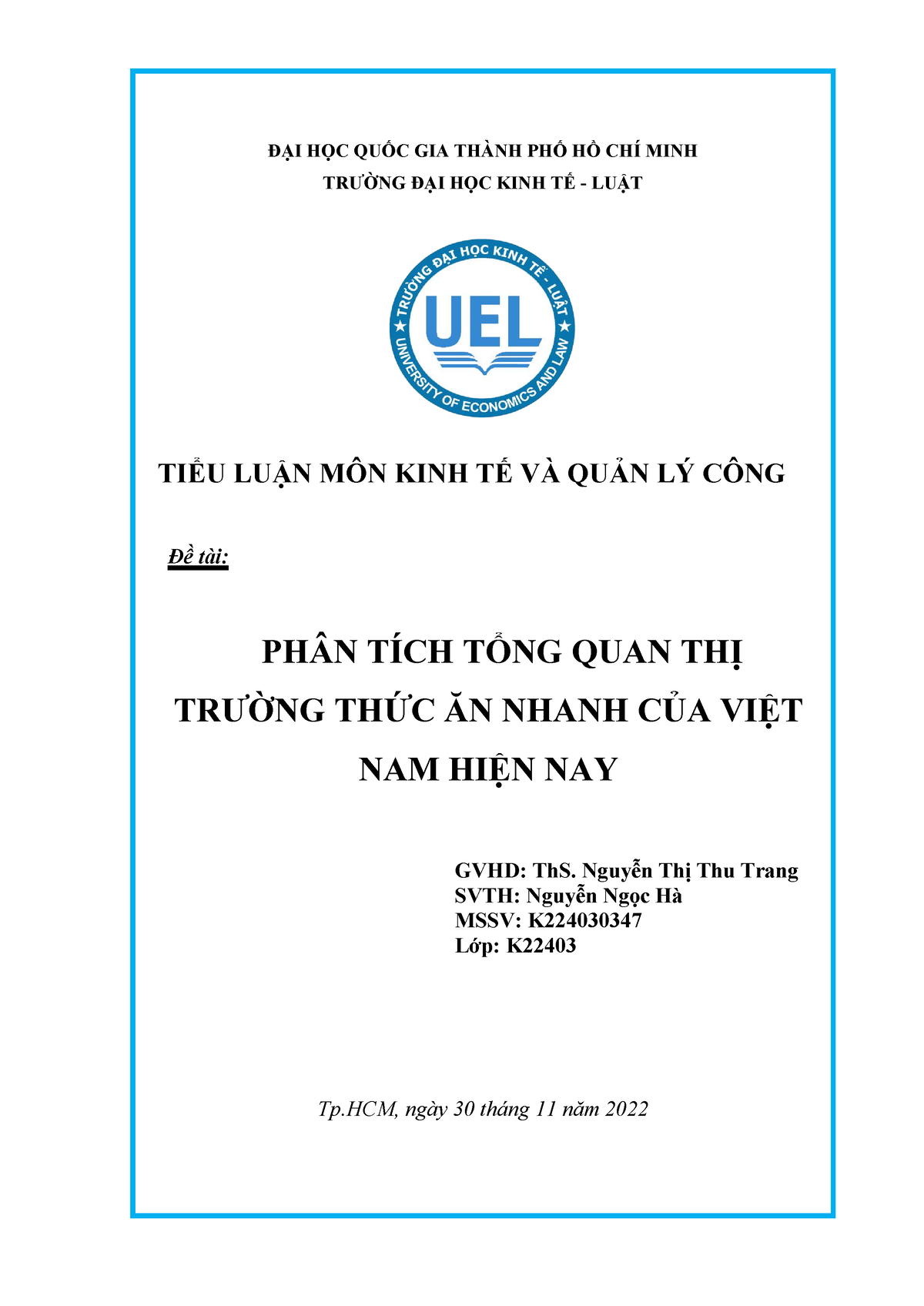 PHÂN TÍCH TỔNG QUAN THỊ TRƯỜNG THỨC ĂN Nhanh CỦA VIỆT NAM HIỆN NAY ...