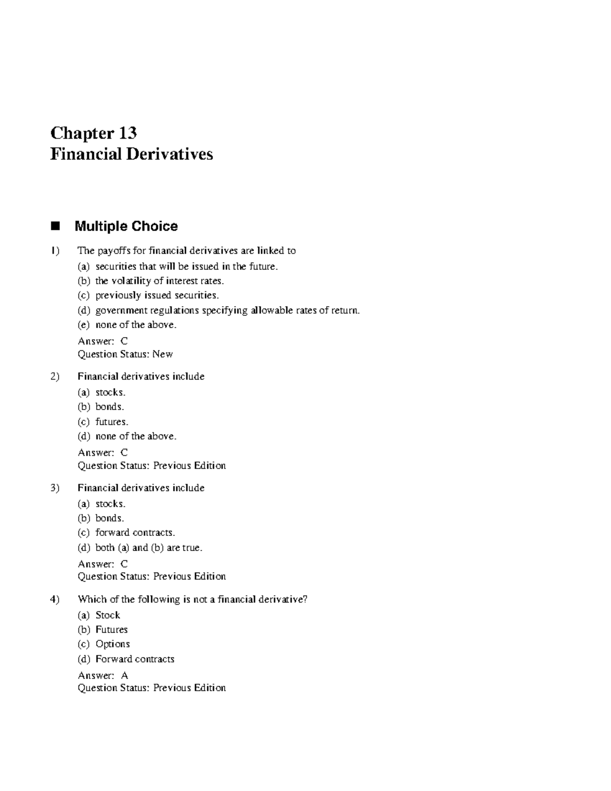 Financial Derivate MCQs - Chapter 13 Financial Derivatives Multiple ...