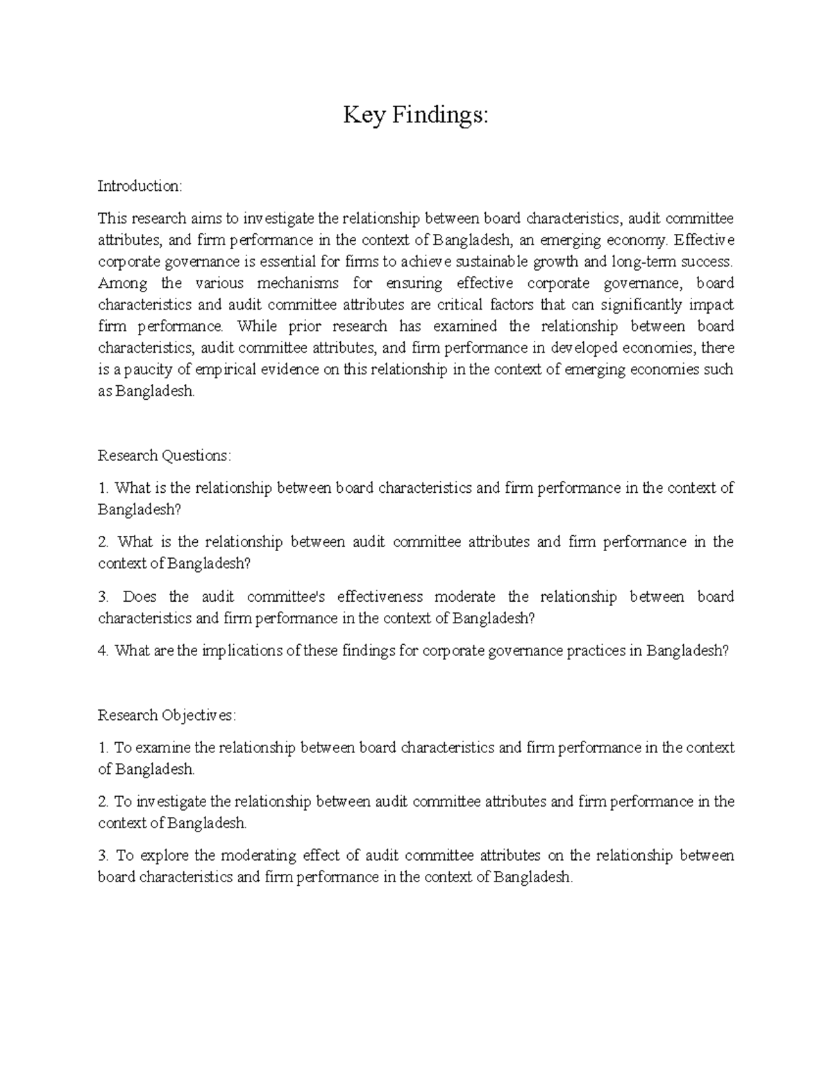 Proposal - Key Findings: Introduction: This research aims to ...