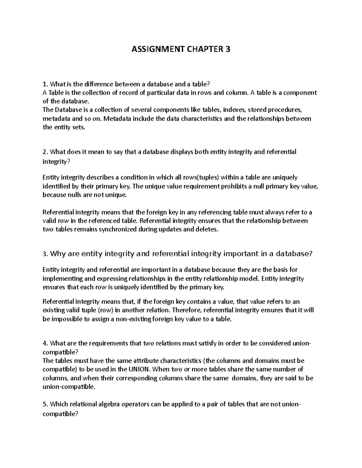 Chapter 3 (The Relational Database Model) - ASSIGNMENT CHAPTER 3 What ...