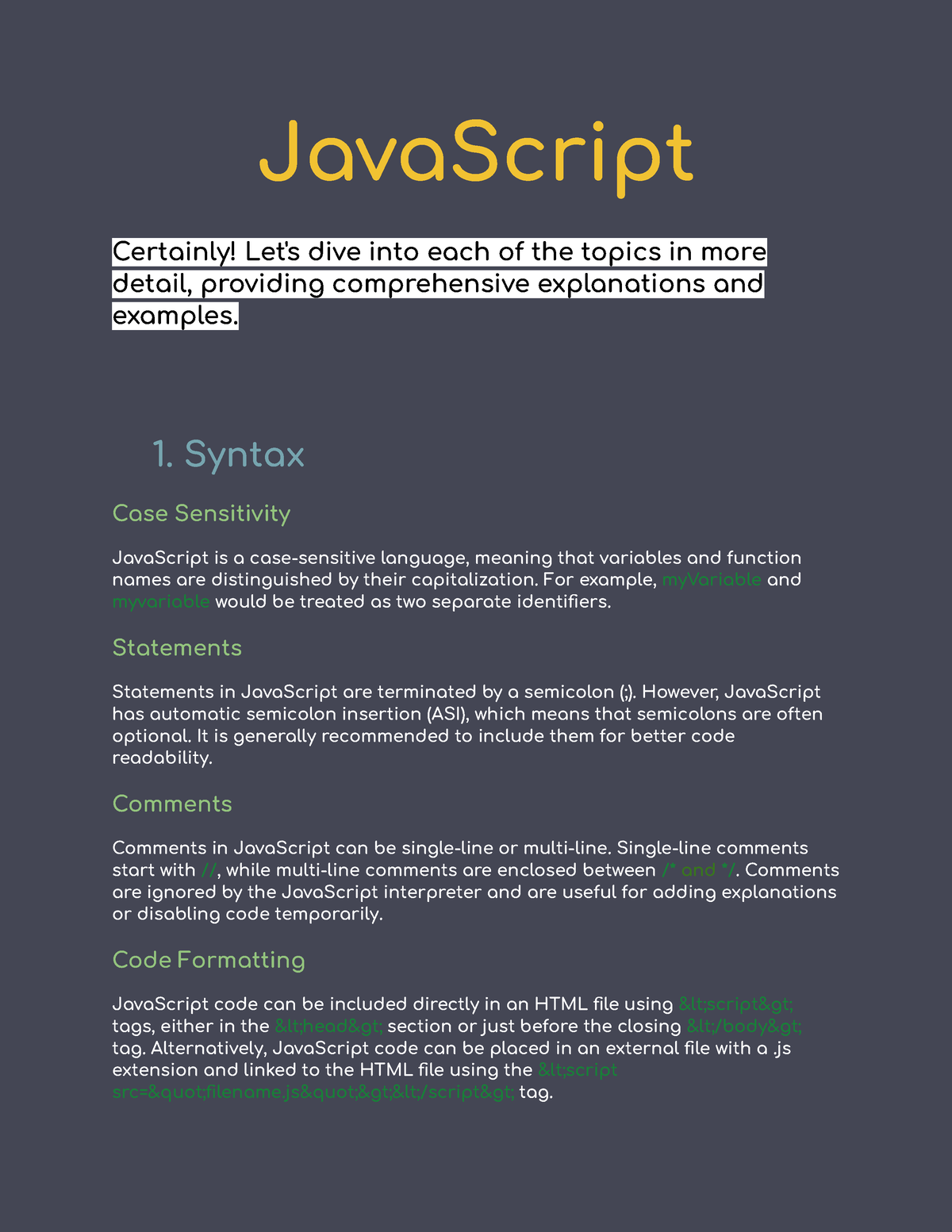 Java Script Notes JavaScript Certainly Let S Dive Into Each Of The Topics In More Detail