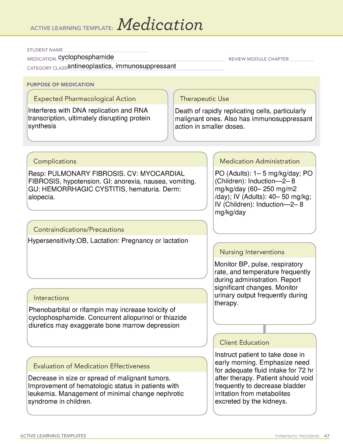 Cyclophosphamide Medication ACTIVE LEARNING TEMPLATES THERAPEUTIC