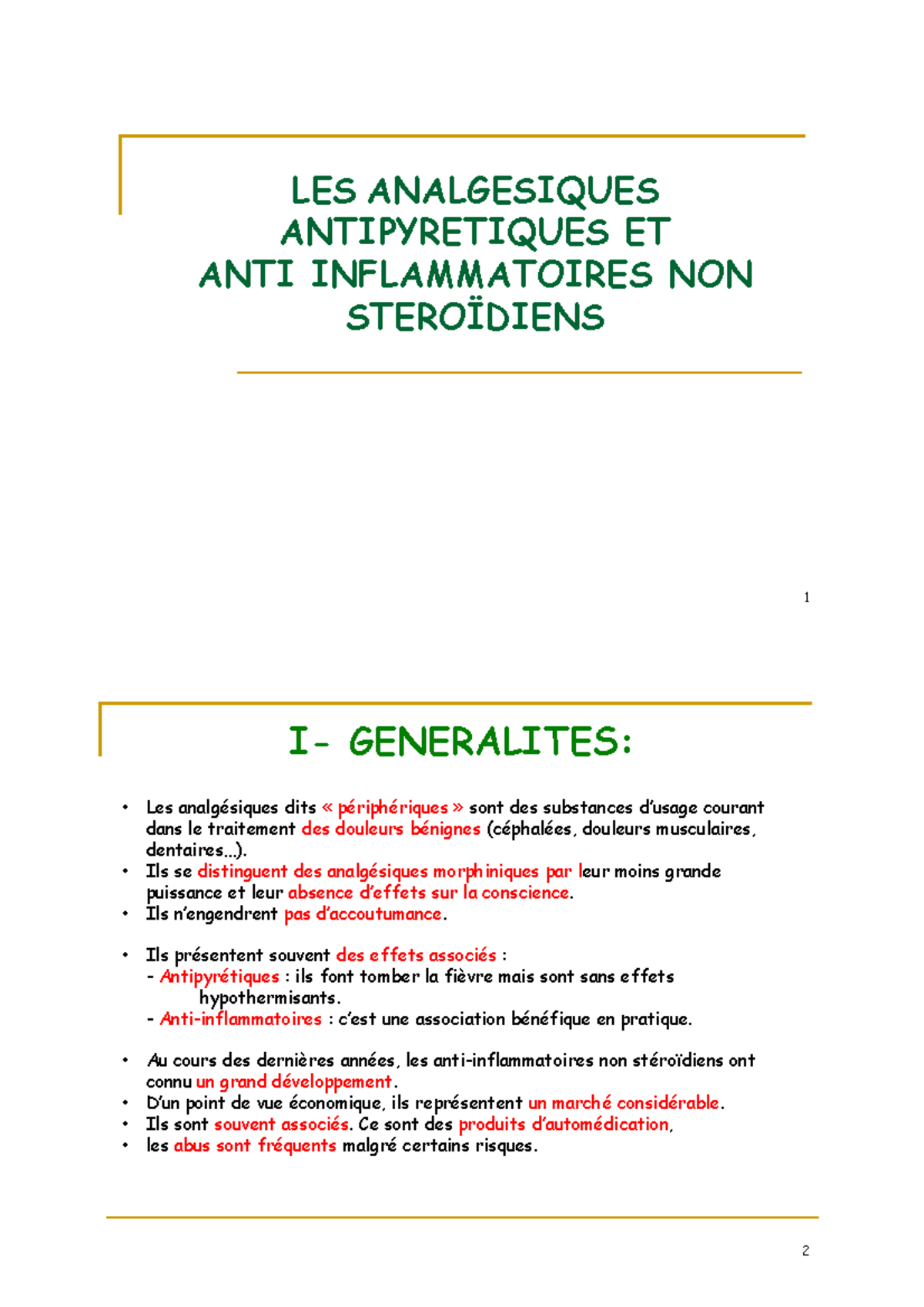 Les Analgésiques antipyrétiques et anti inflammatoires non stéroïdiens ...
