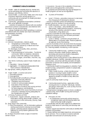 Community Health Nursing - COMMUNITY HEALTH NURSING UNIT 1 COMMUNITY
